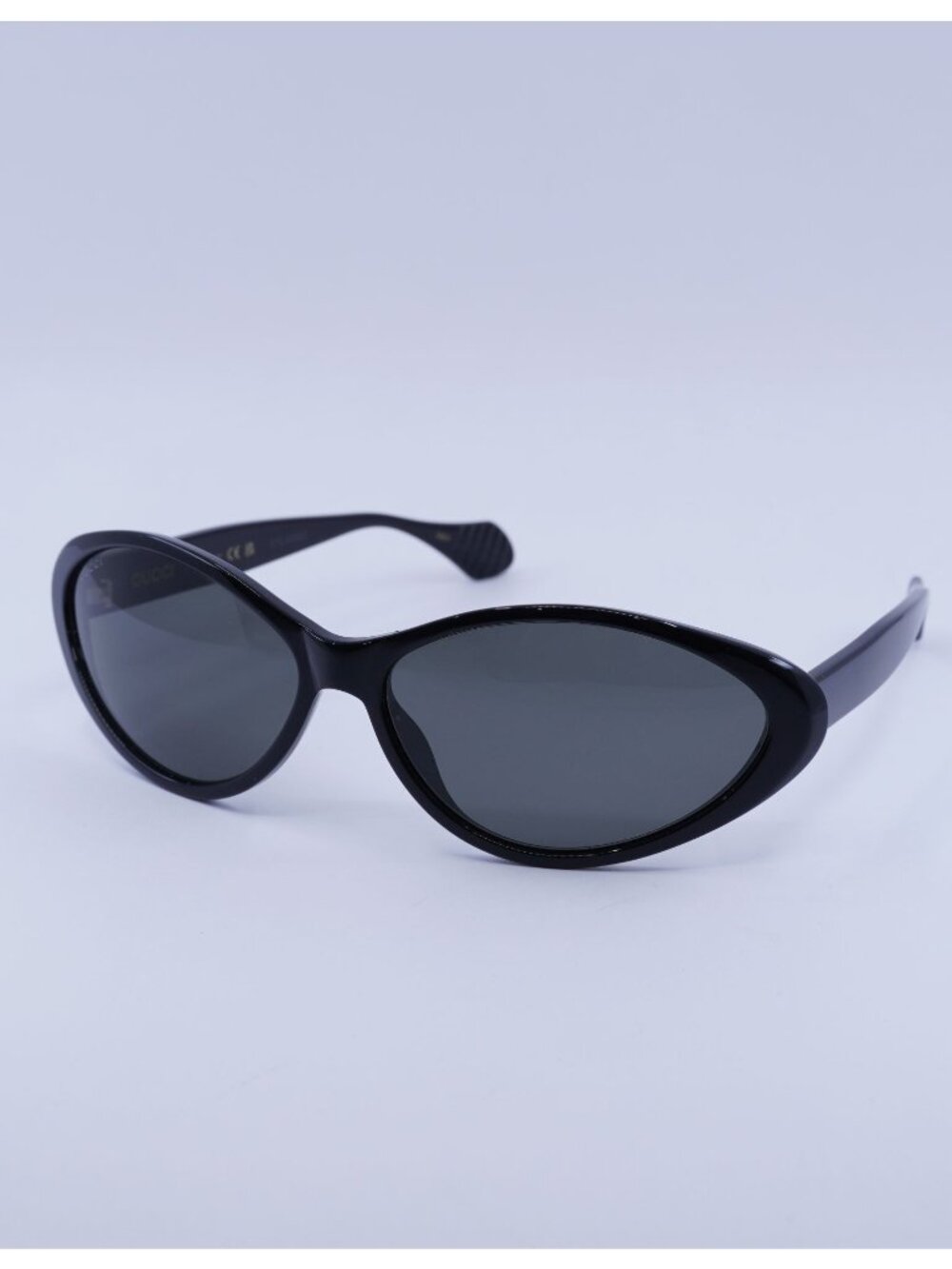 Gucci GG1377S 002 Sunglasses Shiny Black Cat Eye Frame, Smoke Lenses